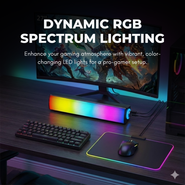 RGB Gaming Soundbar | Cinematic 3D Surround Sound & Deep Bass Wired ...