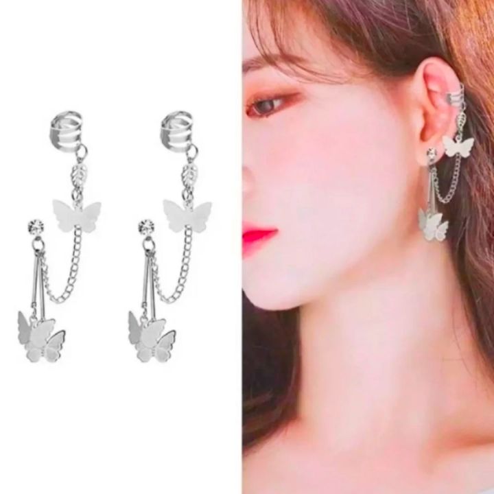 1%20Pair(2%20Pcs)%20of%20Silver%20Color%20Butterflies%20Design%20Ear%20cuffs%20type%20Earrings%20-%20Image%203