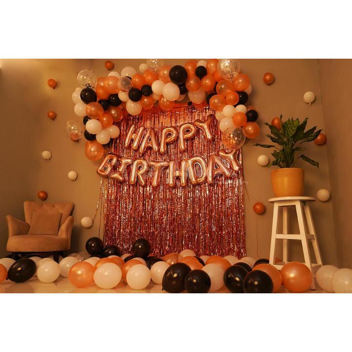 Elegant Birthday Rose Gold Theme Decorations with Black Balloons Combo