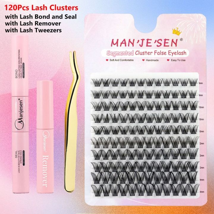 Self Application DIY at Home Individual Lashes Kit Black Wispy Natural Look 120Pcs Lash Clusters False Eyelashes for Beginners