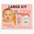 “Soft Touch Baby Gift Box – 4 in 1 Set (Shampoo, Lotion, Powder & Soap | 120ml Each)”. 