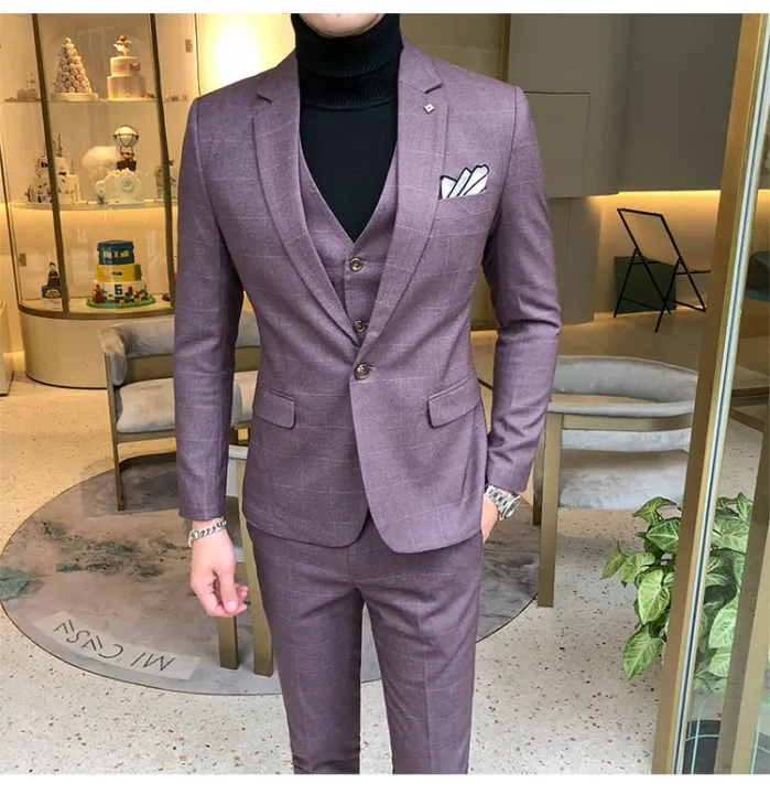 3%20Pcs%20Men's%20Plaid%20Suit%20Sets%20High-end%20Mens%20Business%20Wedding%20Party%20Dress%20Man%20Jacket%20with%20Vest%20and%20Pants%20-%20Image%205