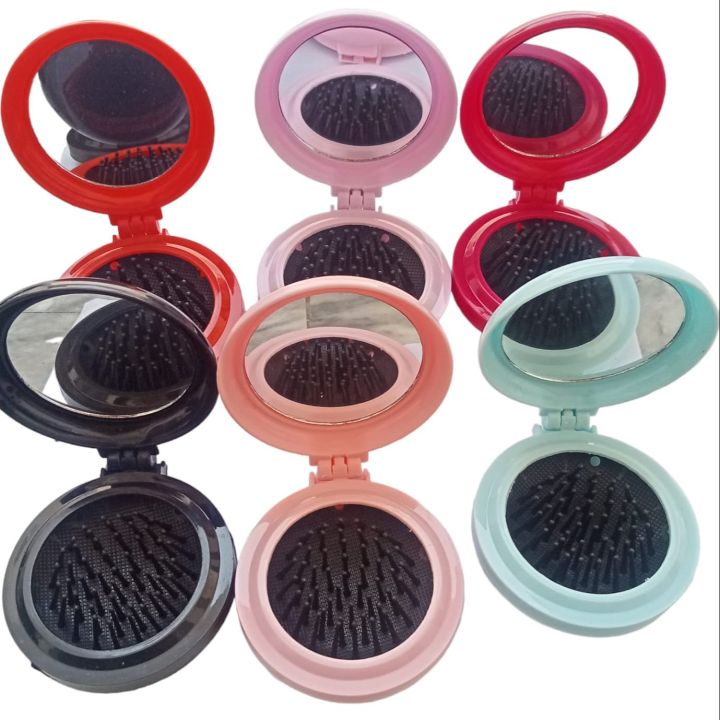 Folding Mirror with Comb Portable Pocket Small Travel Hair Brush
