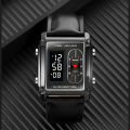Dual Time Watch Stainless Steel Dial Leather Strap High Quality Multi-Functional 3ATM Water Resistant Wrist Watch For Men. 