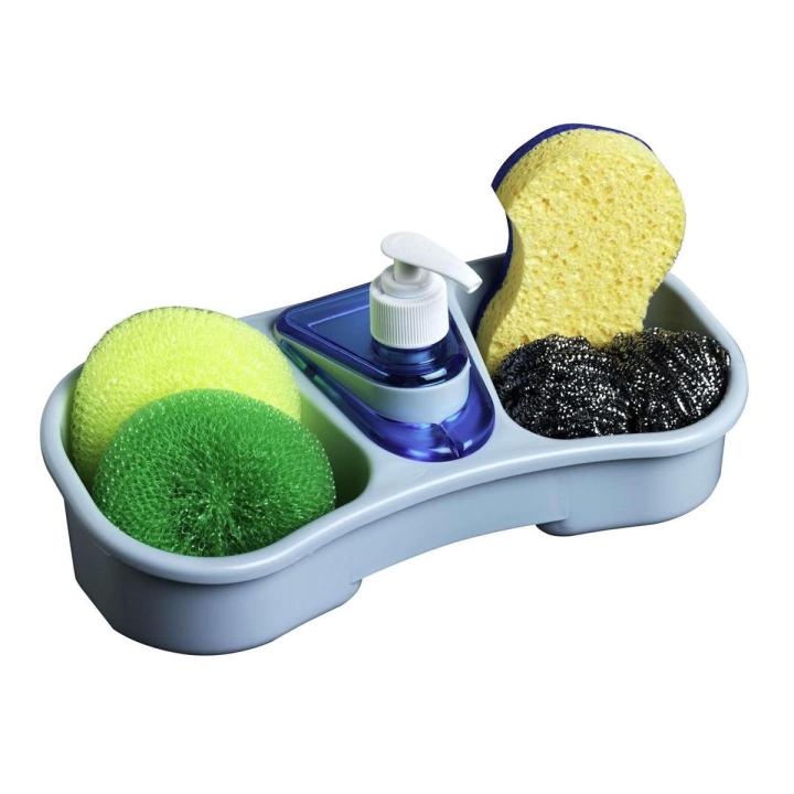 KITCHEN SPONGE HOLDER WITH SOAP DISPENSER