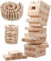 54 Pieces Wooden Jenga Tower Building Blocks Game  Wooden Stacking Blocks Game with Numbers and Dice Game. 