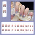 24Pcs Blue G radient Flower Fake Nails with Glue DIY False Nails Wearable Nails Stylish Pattern Artificial Nails. 