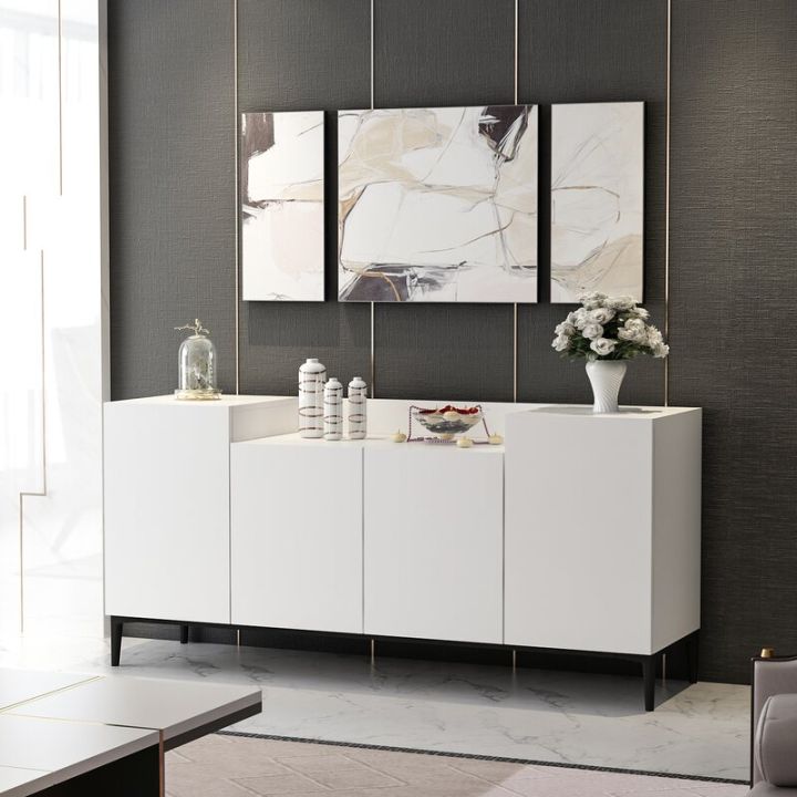 Modern Storage Cabinet For Home (Living Room) Or Office Use With Externally 4 Compartments In Pure White