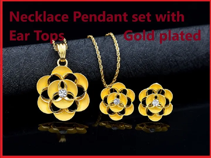 Ladies%20Gold%20Plated%20Ear%20Rings%20Set,%20Jewellery%20Sets%20For%20Women%20Necklace%20with%20Zirconia%20stone%20Pendant%20%20Paired%20with%20a%20Couple%20of%20Ear%20Tops.For%20Party%20Wedding,Engagement%20,anniversary%20Cubic%20Zirconia%20Jewelry%20Sets%20-%20Image%202