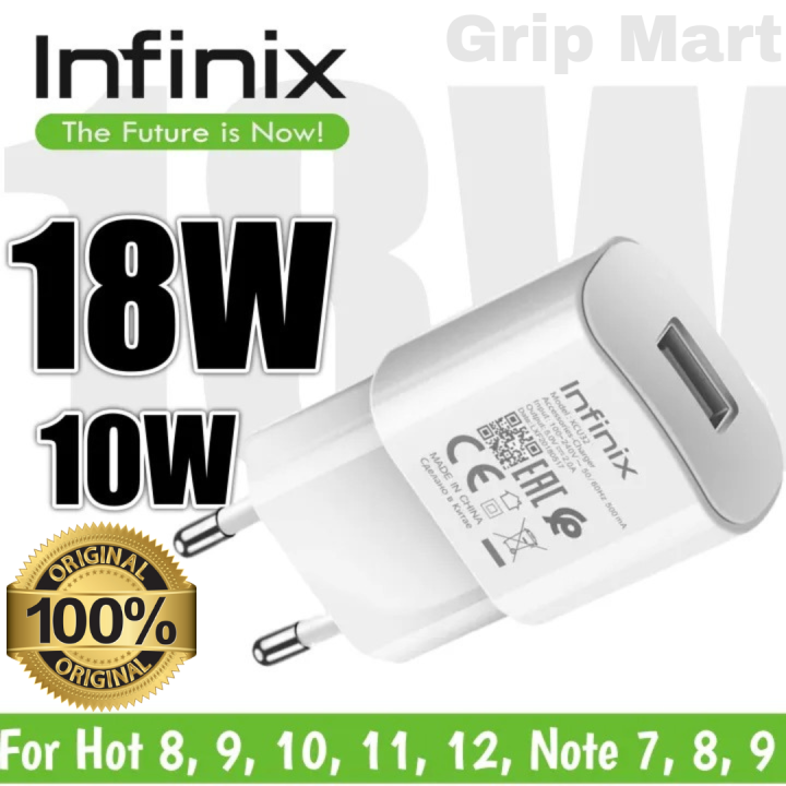 Infinix Original 18w Charger Adaptor for Smart 4 / 5 / S4 / S5 Pro Hot 4 Pro Note 4 Pro /5 6 / 7 / 7 Lite Hot 6X Hot 7 / Hot 7 Pro Hot 8 / Hot Hot 9 / Hot 9 Pro / Hot 9 Play Hot 10 / Hot 10 / Hot 10