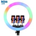 MJ18 45CM RGB LED Soft Ring Light with 3 Phone Holders and Remote Control with Different Color Modes and Brightness Level for Phone Camera, Selfie Live Stream, Video Shooting and Makeup (Without Stand). 