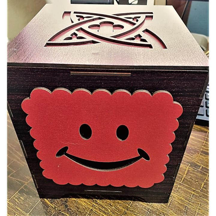 Wooden Smiley Face Tissue Box For Home & Office
