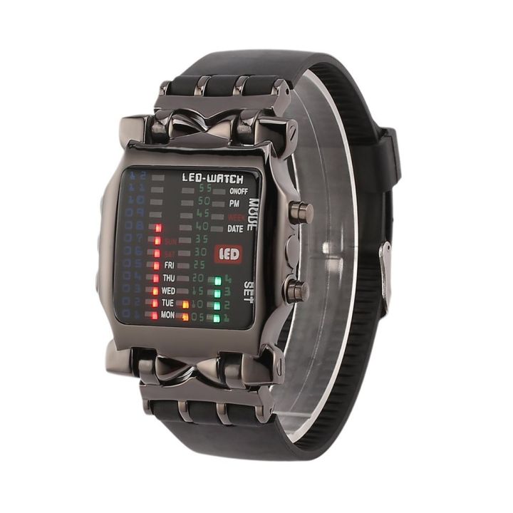 New Unisex Square Style Cool Colorful LED Digital Watch Binary Wrist Black Daraz.pk