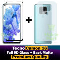 Tecno Camon 16 Glass Protector 5D-10D-11D-21D-9D Glass Full Coverage + Back Protector Carbon Fiber Matte Soft Skin Sheet For Tecno Camon 16. 