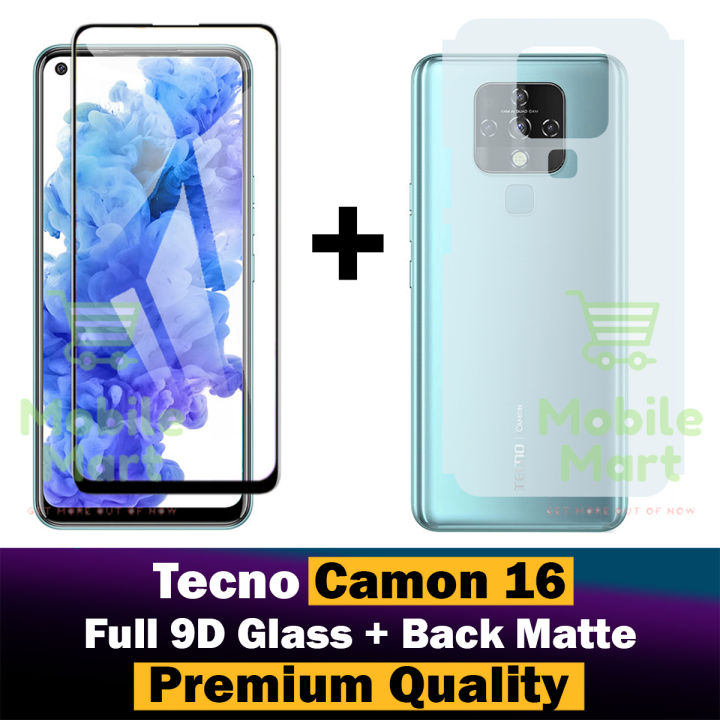 Tecno Camon 16 Glass Protector 5D-10D-11D-21D-9D Glass Full Coverage + Back Protector Carbon Fiber Matte Soft Skin Sheet For Tecno Camon 16