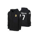Black Real Madrid Ronaldo 7 Number Fleece Printed Hoodie for Men. 