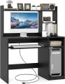 Computer Desk with Storage Shelf, Wooden Writing Desk with Hutch, Office Desk with CPU Stand & Keyboard Tray, Home PC Desk with Bookshelf, for Bedroom, Study, Living Room. 