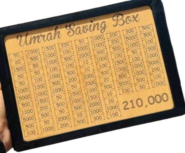 Umrah saving box-Umrah Saving Box - Wooden Umrah Saving Box - 280 Days Savings Plan - Islamic Halal Money Jar for Hajj & Umrah - Daily Pilgrimage Savings Tracker - Gift for Muslims Money Saving Box