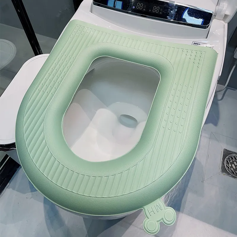 Toilet Seat Cover Cushion, Bathroom Soft Thicker Warm Washable Cloth Toilet Waterproof Eva Cushion Can Reused Green