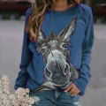 G&H Women Fashion Autumn Long Sleeve Pullover Blouse Donkey Print Loose Sweatshirt. 
