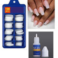 100pcs Coffin Shape Nails For Girls, Artificial Nails, Nails For Girls Beautiful Fancy Nails Fakee Nails With Nail Glue, Acrylic Nails Nails Kit 100pcs Set Transparent & Natural Falsee Nails. 