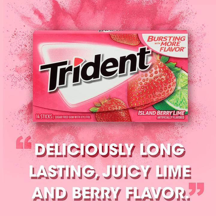 Trident Bubble Gum, Island Berry Lime, Sugar Free Gum, 14 Sticks​