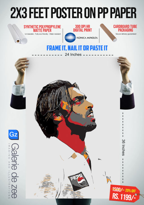 Shoaib Akhtar 24x36 Inches Poster on Synthetic PP (Polypropylene) Un-tearable, Fully Eco-Friendly, Water Resistant Paper with Konica Minolta Digital Printing (Unframed)
