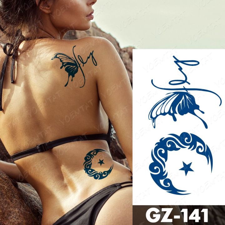 Juice Lasting Waterproof Temporary Tattoo Sticker Flower Chain Butterfly Ink Flash Tattoos Female Waist Body Art Tatoo