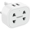 TESSAN Power Extension Shaver Plug Adaptor UK,  2 Pin to 3 Pin pk Plug with Double USB,  for Bathroom Electric Toothbrush. 