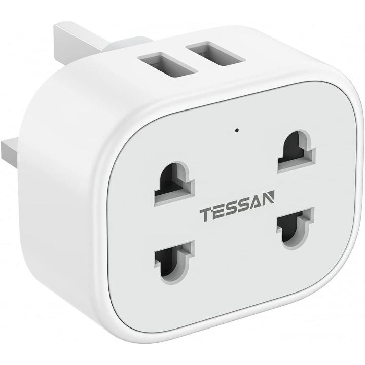 TESSAN Power Extension Shaver Plug Adaptor UK,  2 Pin to 3 Pin pk Plug with Double USB,  for Bathroom Electric Toothbrush