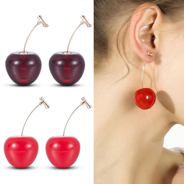 Sweet Resin Cherry Dangle Ear Stud Women Fruit Drop Earrings Jewelry Gift