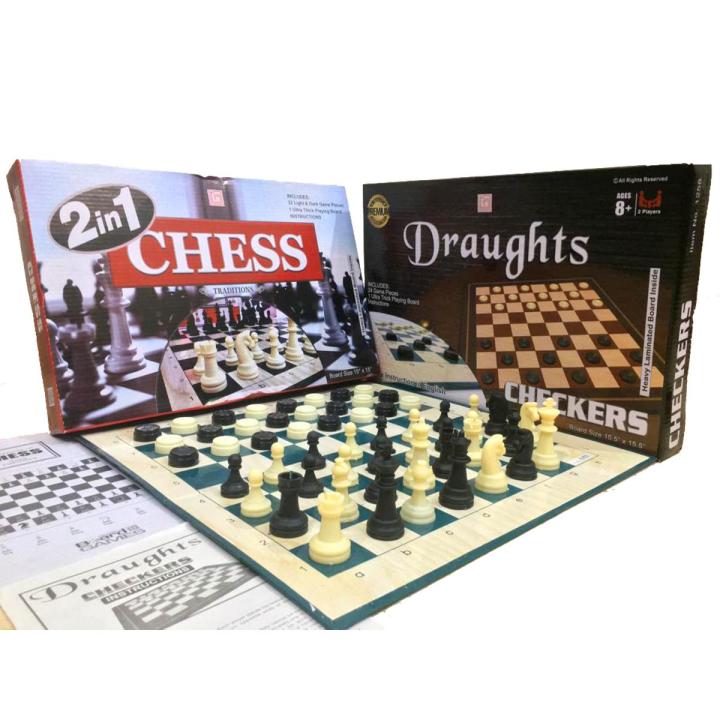 2in1 Chess & Checkers Board Game Heavy Laminated Board Draughts And Chess Board Game