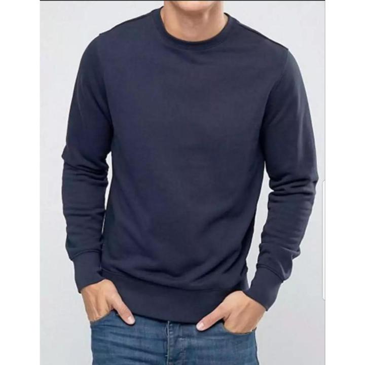 Navy Blue Fleece Plain Sweat Shirt for Him