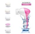 5-in-1 Beauty Care Brush Massager Scrubber Face Skin Electric Facial Cleanser (Pink, White). 