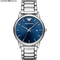 Emporio Armani Silver Steel Strap Blue Dial Men's Watch- AR11089. 
