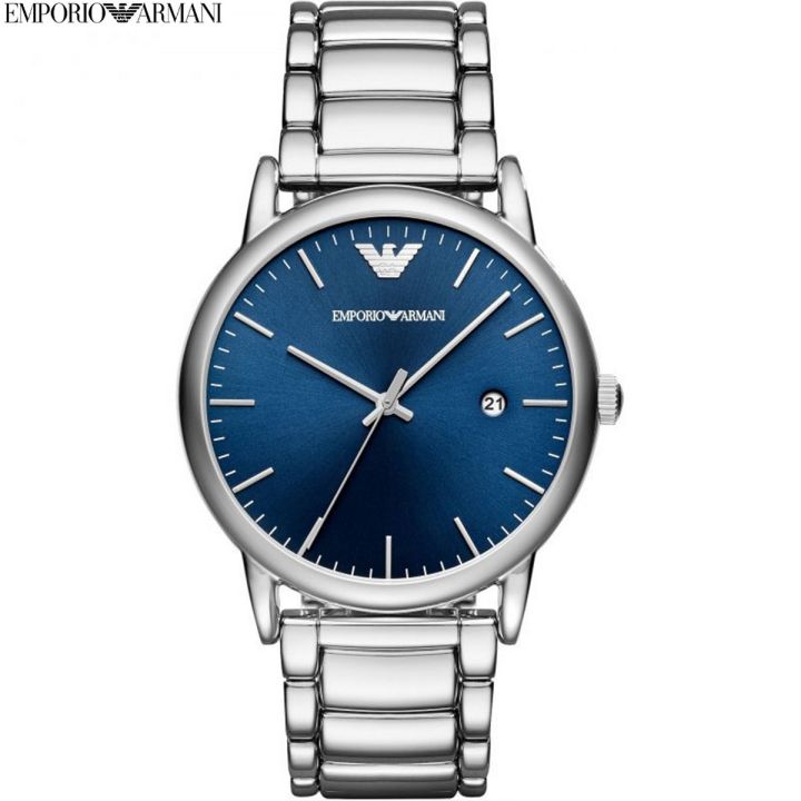 Emporio Armani Silver Steel Strap Blue Dial Men's Watch- AR11089