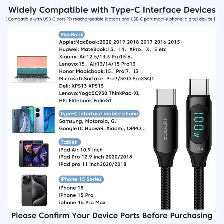 TOOCKI%20100PD%20+%20QC%20USB%20C%20to%20USB%20C%20Cable%201m%20Type%20C%20Charger%20Fast%20Charging%20Cable%205A%20PD%20100w%20USB%20C%20Cable%20with%20LED%20Display,%20480Mbps%20Data%20Nylon%20Braided%20USB%20C%20Cable%20for%20iPhone%2015%20Pro%20Max%20Galaxy%20S23%20iPad%20Pro%20-%20Image%206