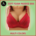 Soft Foam Padded Red Bras for Women with Adjustable Straps and Back Closure in Black, Beige, Pink and Rose Red Colors Fits A Cup and B Cups Available 32 to 42 Sizes Wireless Bra for Girls. 