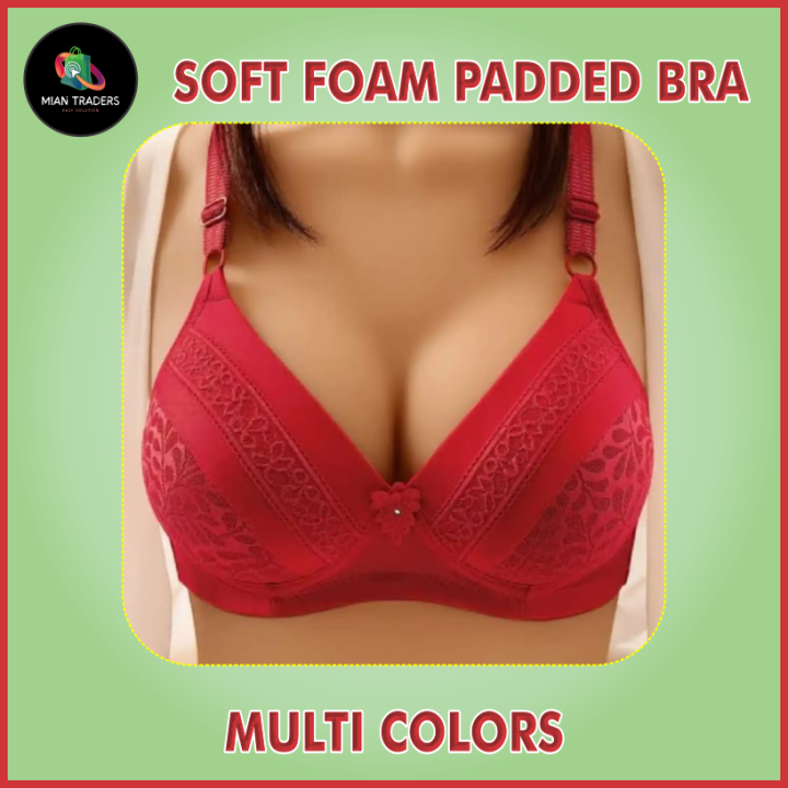 Soft Foam Padded Red Bras for Women with Adjustable Straps and Back Closure in Black, Beige, Pink and Rose Red Colors Fits A Cup and B Cups Available 32 to 42 Sizes Wireless Bra for Girls