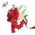 Atfaal Nikha Flowered Wrist Band Fabric Roses Wrist Corsage Wedding Bracelet for Bridesmaid Brides Hand Flower Fake Roses Wedding Bracelet for Guests Accessories For Your Valentine Artificial Flowered Wrist Band. 