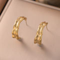 18K Qingwen  Cross-Border Niche High-Grade Pleated Lava Design Earrings Stainless Steel 18k Geometry C Women's Shape Trendy Earrings. 