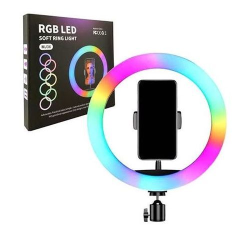 MJ36 RGB Ring Light 36cm – 16 Color LED Circle Light with Phone Holder ...