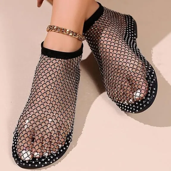 Women's%20Rhinestone%20Fishnet%20Flats%20%E2%80%93%20Breathable%20Slip-On%20Sparkle%20Shoes,%20Comfortable%20Low%20Heel%20Summer%20Casual%20Sandals%20-%20Image%203
