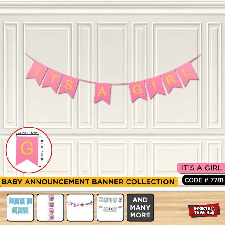 Baby Announcement Card Banner, Its A Boy It's A Girl Banner Garland, Photo Booth Boy & Girl Bunting Flags For Baby Shower Party, Baby Born Day, 1st Day Welcome Prince or Princess Party Decor Supplies Available, Pink & Blue Color