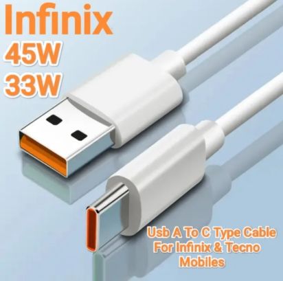 Original Infinix 33w, 45w Fast Charger Cable Usb To type C Cable For Infinix and Tecno 11 11s Zero 8 8i X Hot 2 Note11 Pro Note 12