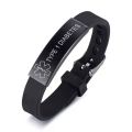 Black Stainless Steel Silicone Medical Alert Bracelet DIABETIC EPILEPSY SOS Bracelets Engraving Wristband For Men. 
