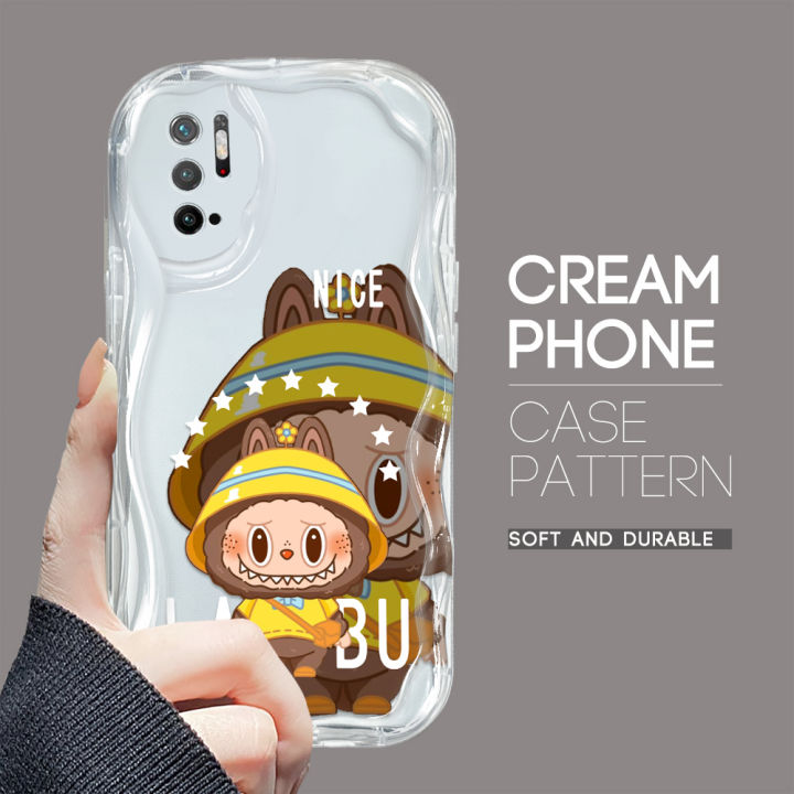 YYDS for Redmi Note 10 5G Xiaomi Poco M3 Pro 4G Back Cover Lovely Labubu Case Cream Texture Wavy Edge Soft Silicone Mobile Cover