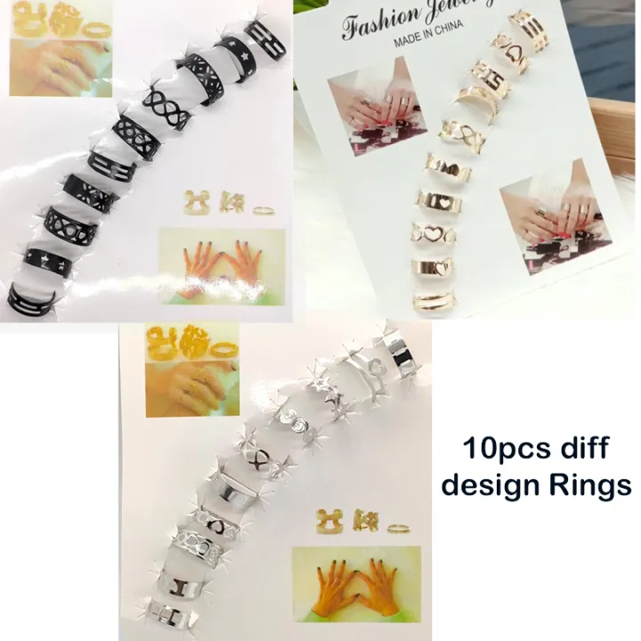 Normal Rings Daraz Pack of 10-pcs Adjustable Rings Charming diff designs for new fashion ...