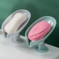 Premium Leaf-Shaped Suction Mount Soap Holder with Water Filtration Design for Bathroom. 