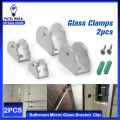 2PCS Bathroom Mirror Glass Clip Stainless Steel Half Round Glass Clamp Advertising Plate Glass Holder Shelf Clamp Bracket With Screws For Cupboard Door. 
